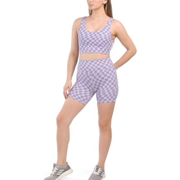 Wilo the Label Wave Print Checker Sports Bra and Biker Short Active - Picture 1 of 5